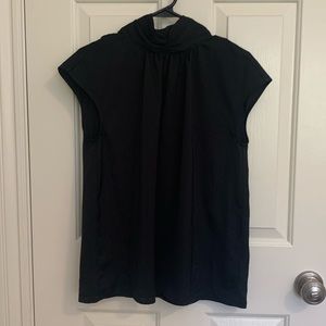 Who What Wear Mock Button Neck Black Satin Blouse